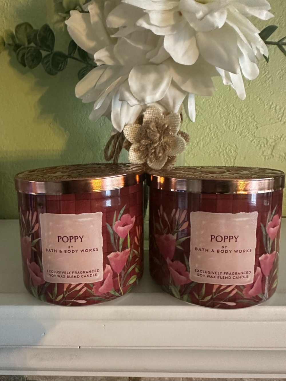 Bath & Body Works Poppy 3-Wick Candle Set - Burgundy & Rose